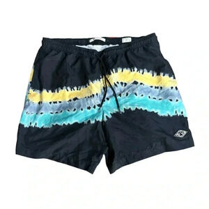 Men's PacSun 17" Black Green & Yellow Tie-Dye Swim Trunks Shorts X-Large XL